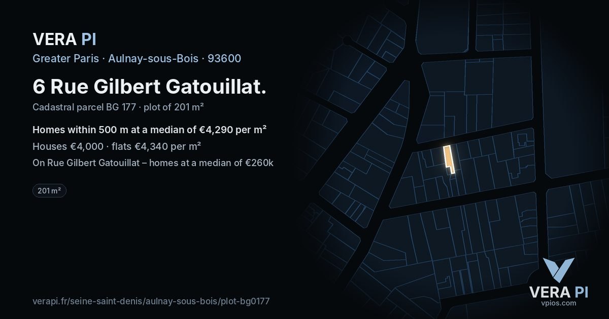 6 Rue Gilbert Gatouillat, Aulnay-sous-Bois at night – the plot lit, the parcels around coloured by the prices near them