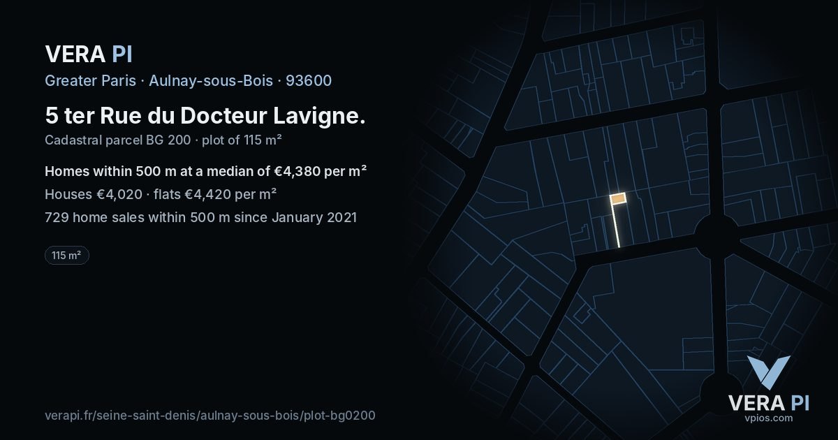 5 ter Rue du Docteur Lavigne, Aulnay-sous-Bois at night – the plot lit, the parcels around coloured by the prices near them