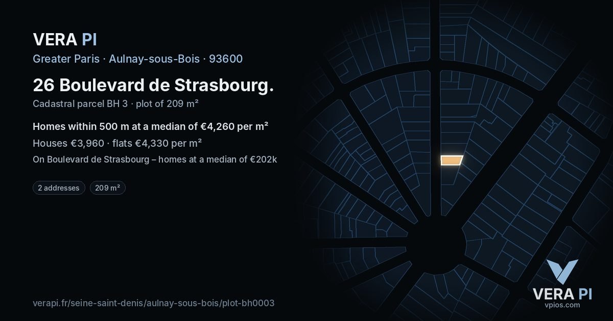 26 Boulevard de Strasbourg, Aulnay-sous-Bois at night – the plot lit, the parcels around coloured by the prices near them
