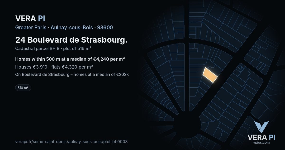 24 Boulevard de Strasbourg, Aulnay-sous-Bois at night – the plot lit, the parcels around coloured by the prices near them