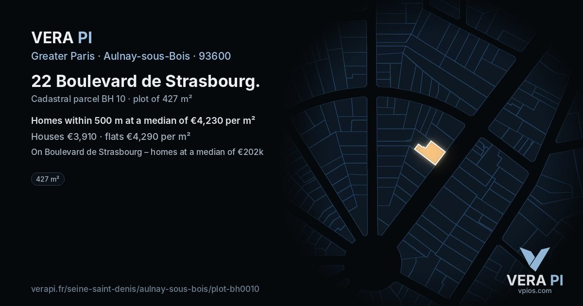 22 Boulevard de Strasbourg, Aulnay-sous-Bois at night – the plot lit, the parcels around coloured by the prices near them