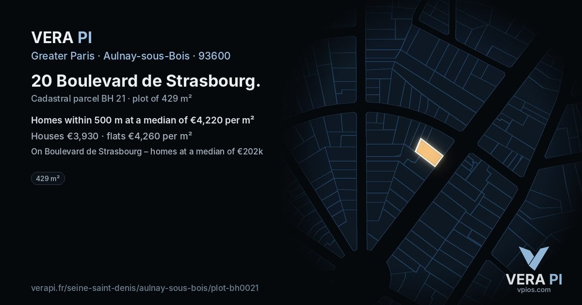 20 Boulevard de Strasbourg, Aulnay-sous-Bois at night – the plot lit, the parcels around coloured by the prices near them