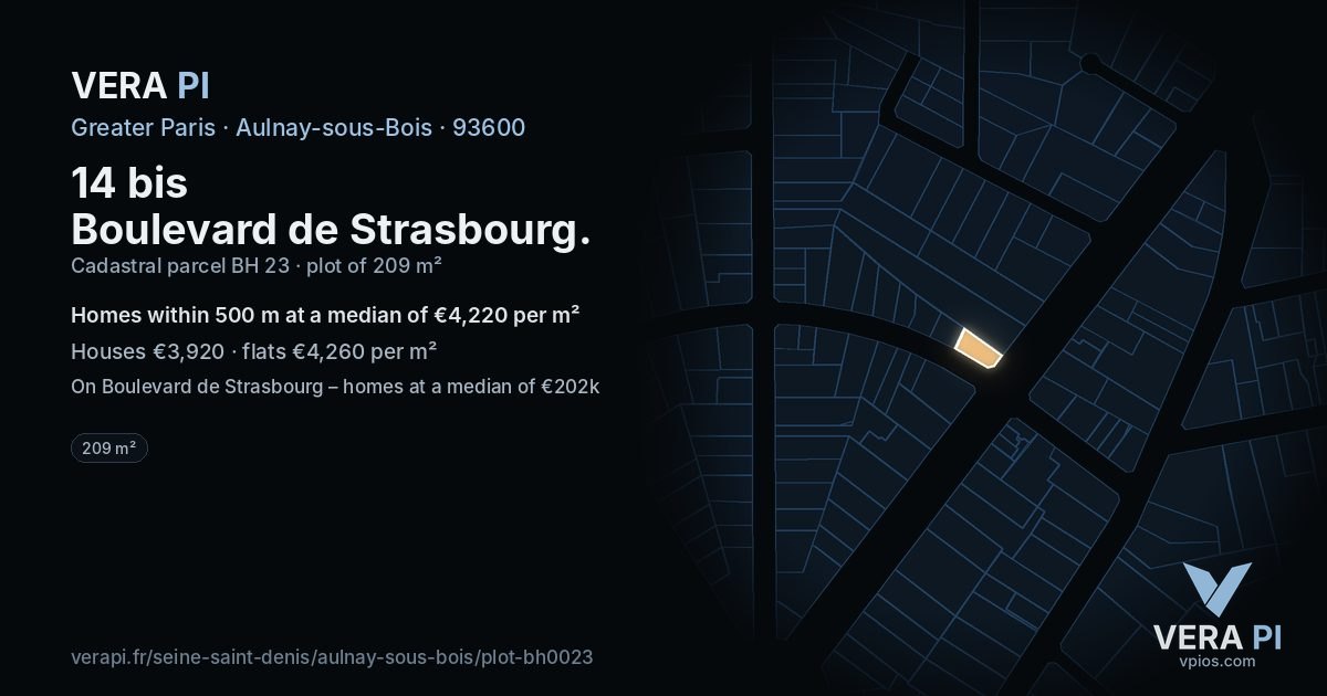 14 bis Boulevard de Strasbourg, Aulnay-sous-Bois at night – the plot lit, the parcels around coloured by the prices near them