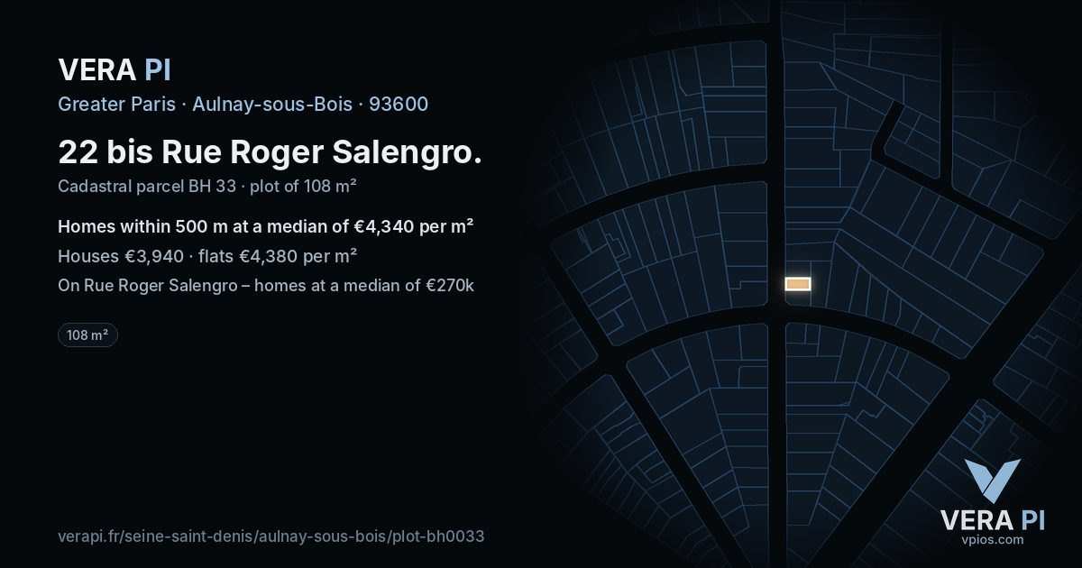 22 bis Rue Roger Salengro, Aulnay-sous-Bois at night – the plot lit, the parcels around coloured by the prices near them