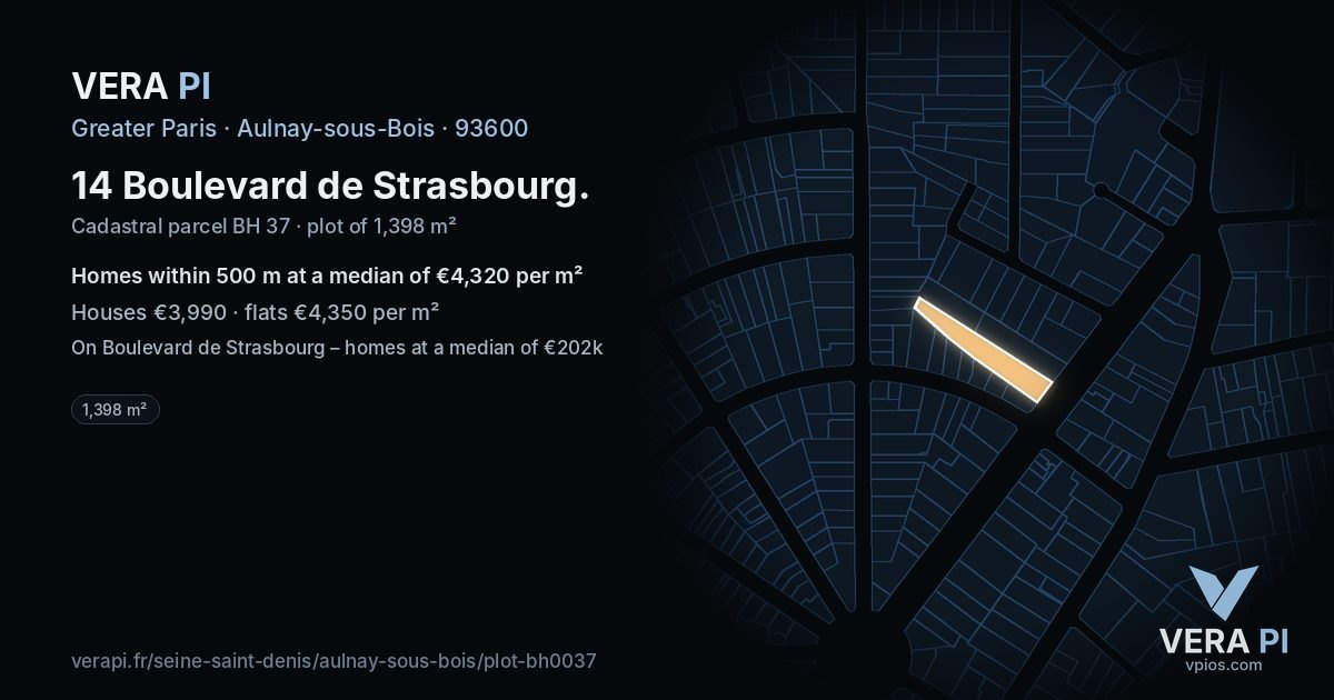 14 Boulevard de Strasbourg, Aulnay-sous-Bois at night – the plot lit, the parcels around coloured by the prices near them