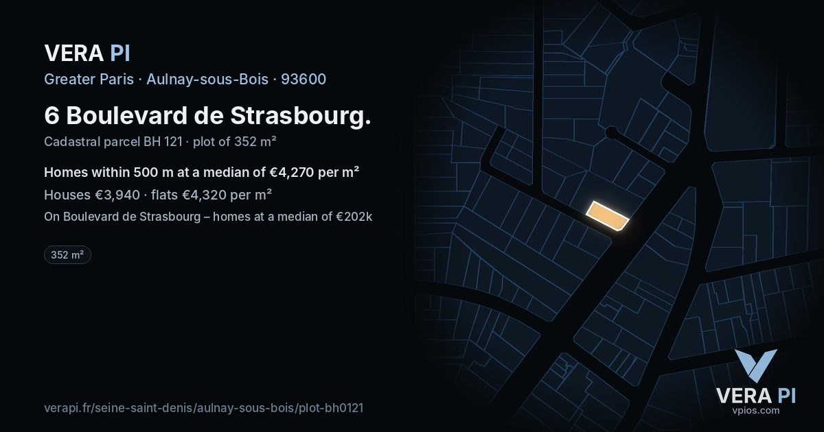 6 Boulevard de Strasbourg, Aulnay-sous-Bois at night – the plot lit, the parcels around coloured by the prices near them