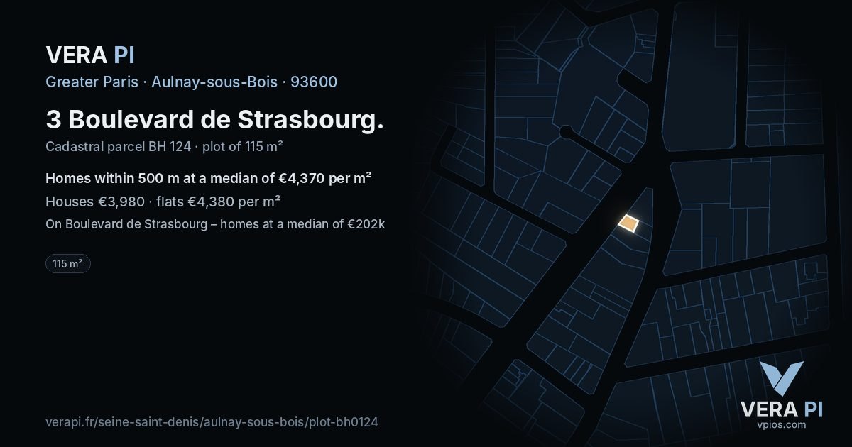 3 Boulevard de Strasbourg, Aulnay-sous-Bois at night – the plot lit, the parcels around coloured by the prices near them