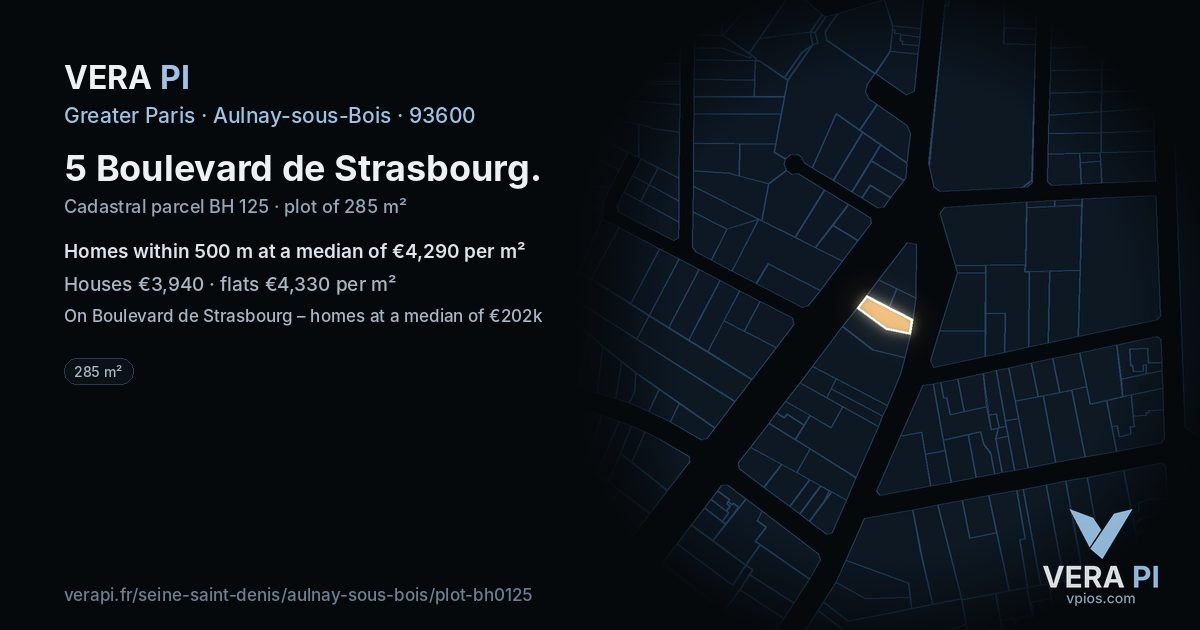5 Boulevard de Strasbourg, Aulnay-sous-Bois at night – the plot lit, the parcels around coloured by the prices near them