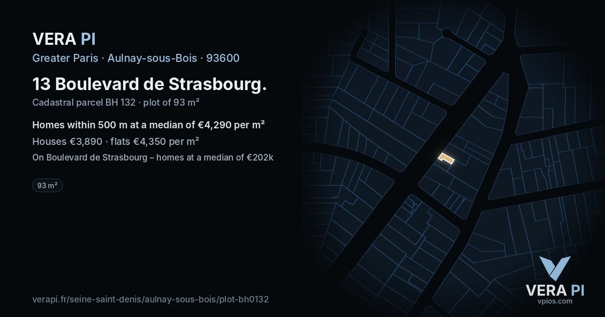 13 Boulevard de Strasbourg, Aulnay-sous-Bois at night – the plot lit, the parcels around coloured by the prices near them