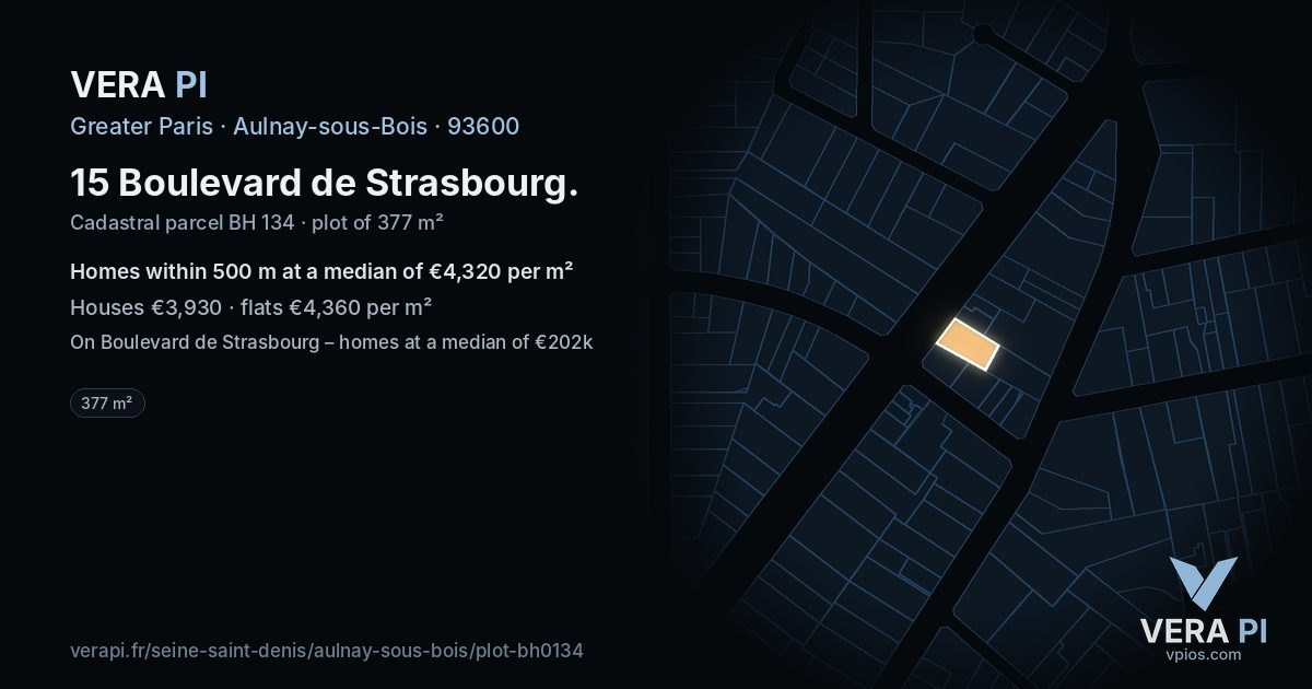 15 Boulevard de Strasbourg, Aulnay-sous-Bois at night – the plot lit, the parcels around coloured by the prices near them
