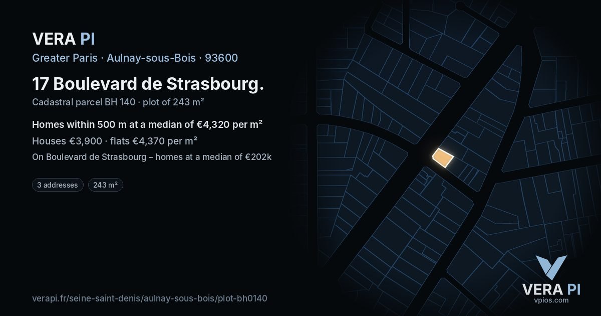 17 Boulevard de Strasbourg, Aulnay-sous-Bois at night – the plot lit, the parcels around coloured by the prices near them