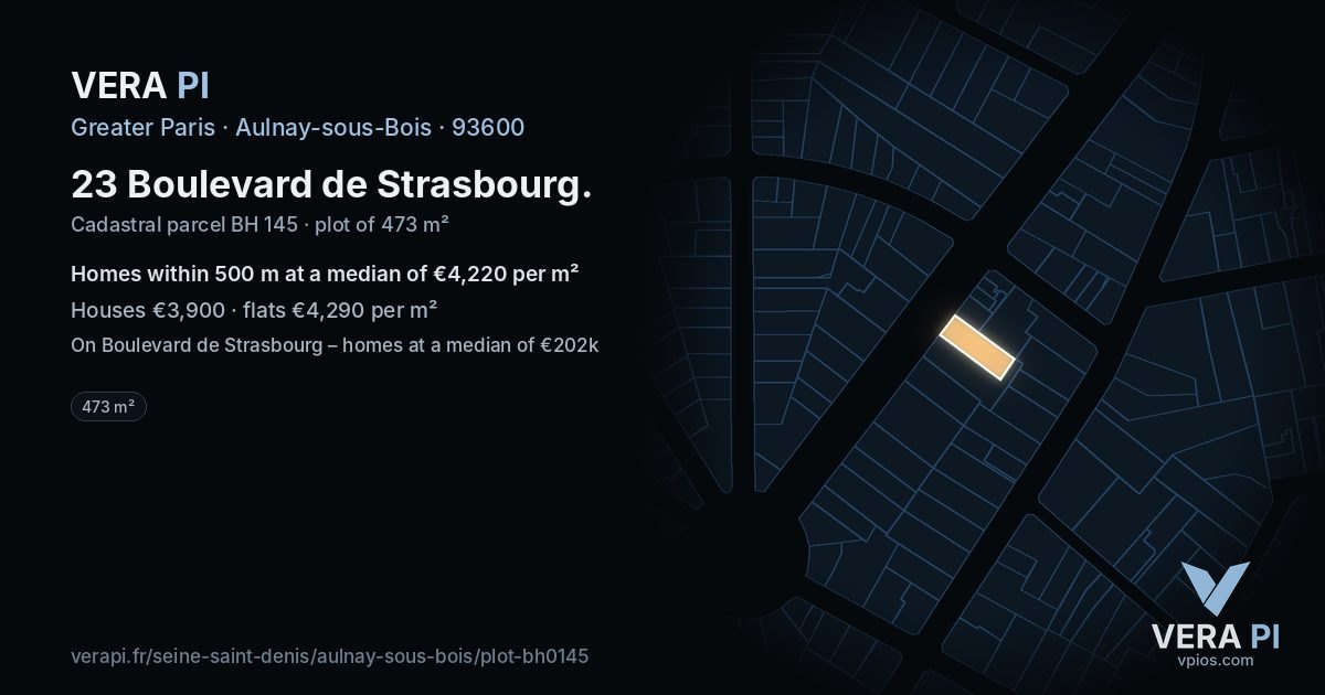 23 Boulevard de Strasbourg, Aulnay-sous-Bois at night – the plot lit, the parcels around coloured by the prices near them