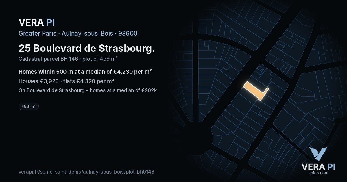 25 Boulevard de Strasbourg, Aulnay-sous-Bois at night – the plot lit, the parcels around coloured by the prices near them