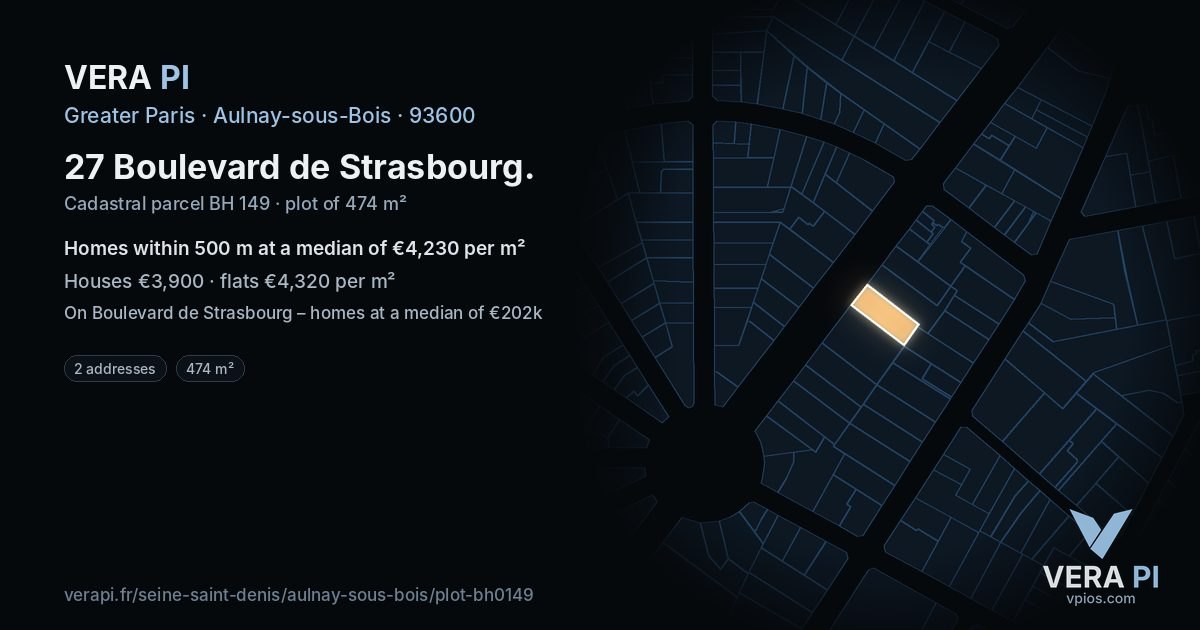 27 Boulevard de Strasbourg, Aulnay-sous-Bois at night – the plot lit, the parcels around coloured by the prices near them