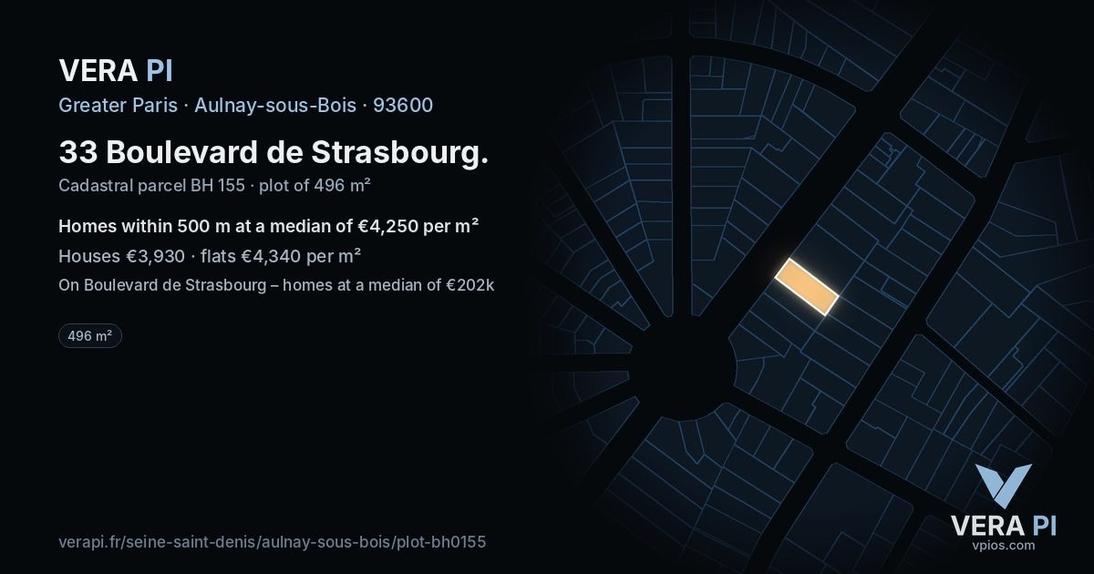 33 Boulevard de Strasbourg, Aulnay-sous-Bois at night – the plot lit, the parcels around coloured by the prices near them