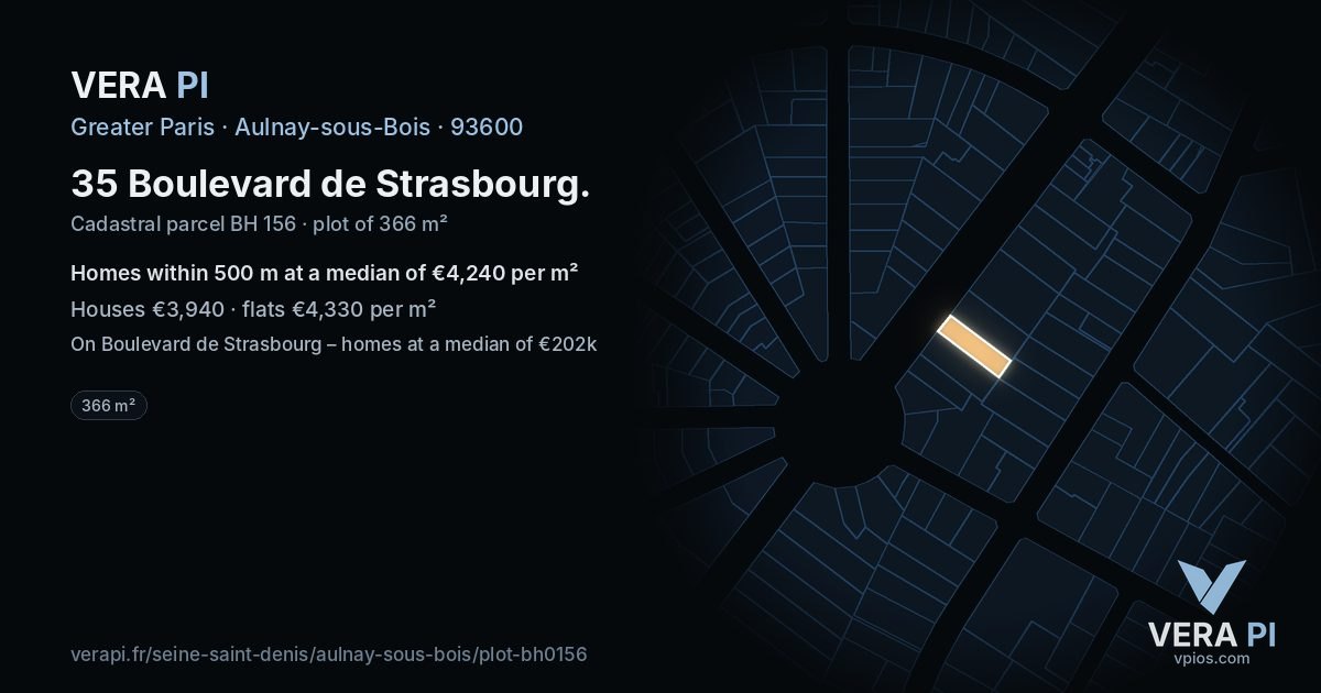 35 Boulevard de Strasbourg, Aulnay-sous-Bois at night – the plot lit, the parcels around coloured by the prices near them