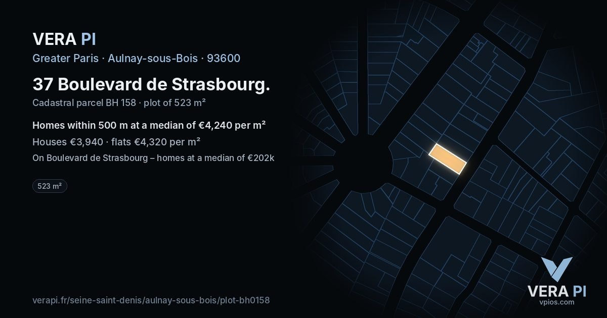 37 Boulevard de Strasbourg, Aulnay-sous-Bois at night – the plot lit, the parcels around coloured by the prices near them