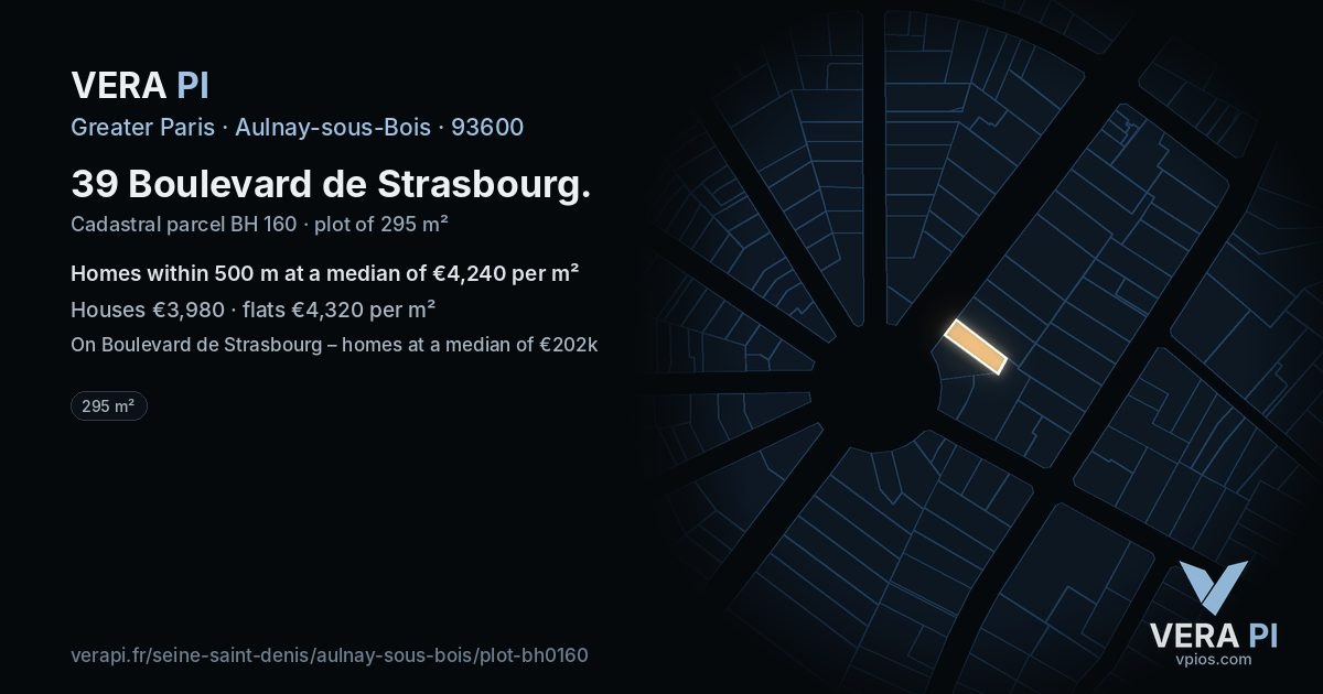 39 Boulevard de Strasbourg, Aulnay-sous-Bois at night – the plot lit, the parcels around coloured by the prices near them