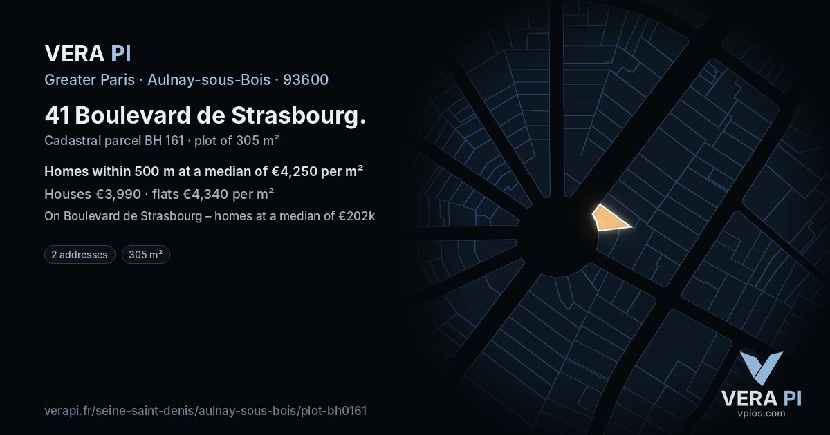 41 Boulevard de Strasbourg, Aulnay-sous-Bois at night – the plot lit, the parcels around coloured by the prices near them