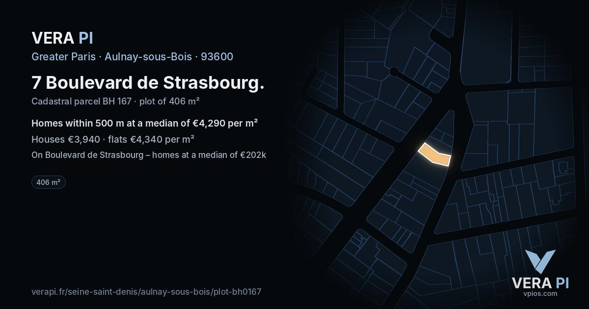7 Boulevard de Strasbourg, Aulnay-sous-Bois at night – the plot lit, the parcels around coloured by the prices near them