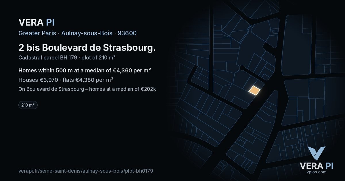 2 bis Boulevard de Strasbourg, Aulnay-sous-Bois at night – the plot lit, the parcels around coloured by the prices near them