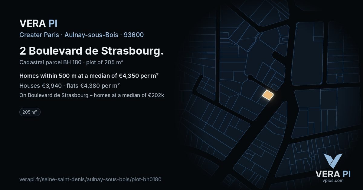 2 Boulevard de Strasbourg, Aulnay-sous-Bois at night – the plot lit, the parcels around coloured by the prices near them