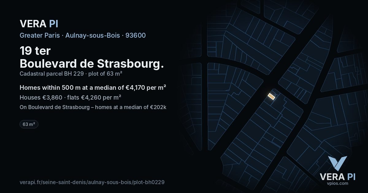 19 ter Boulevard de Strasbourg, Aulnay-sous-Bois at night – the plot lit, the parcels around coloured by the prices near them
