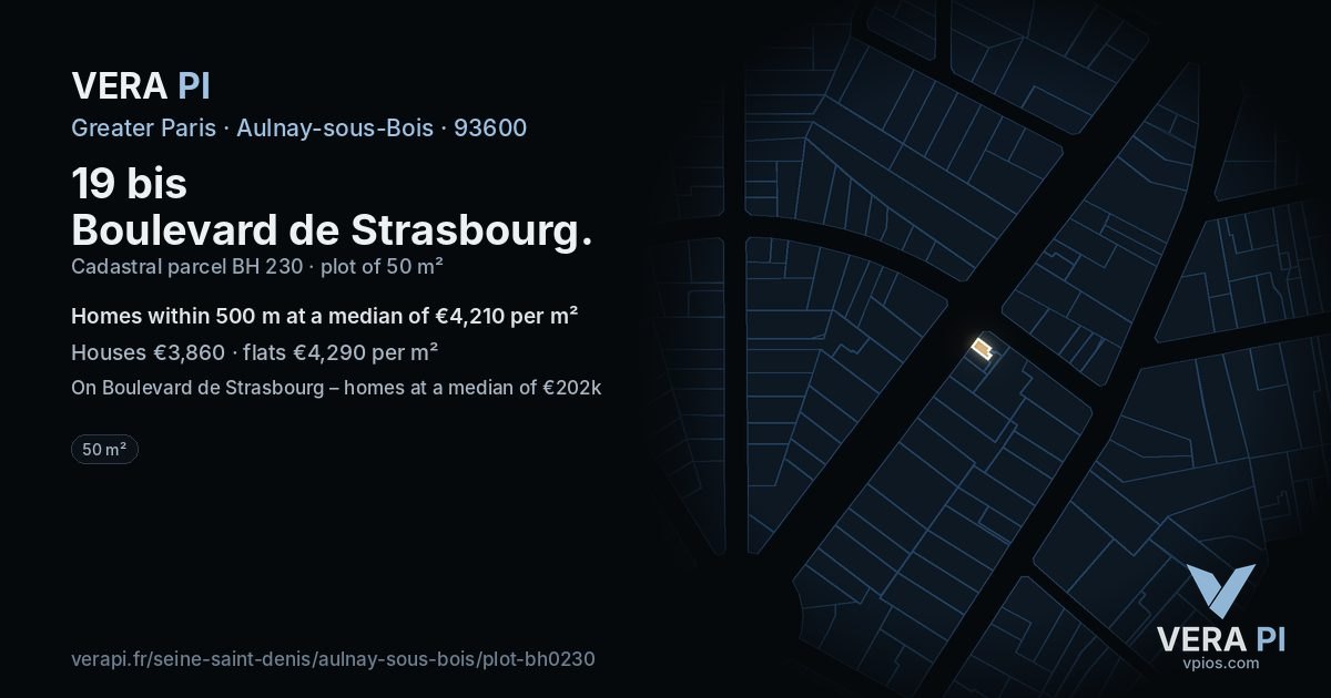 19 bis Boulevard de Strasbourg, Aulnay-sous-Bois at night – the plot lit, the parcels around coloured by the prices near them
