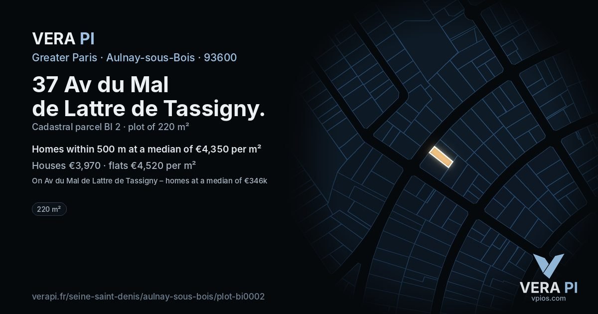 37 Av du Mal de Lattre de Tassigny, Aulnay-sous-Bois at night – the plot lit, the parcels around coloured by the prices near them