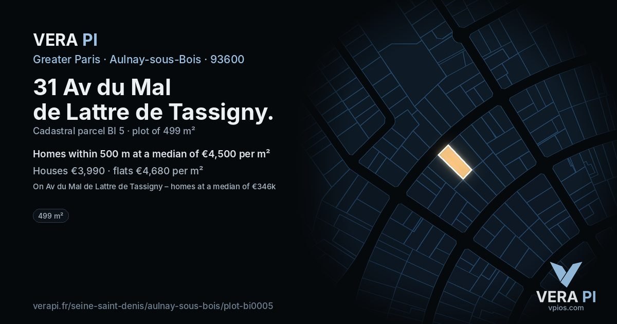 31 Av du Mal de Lattre de Tassigny, Aulnay-sous-Bois at night – the plot lit, the parcels around coloured by the prices near them