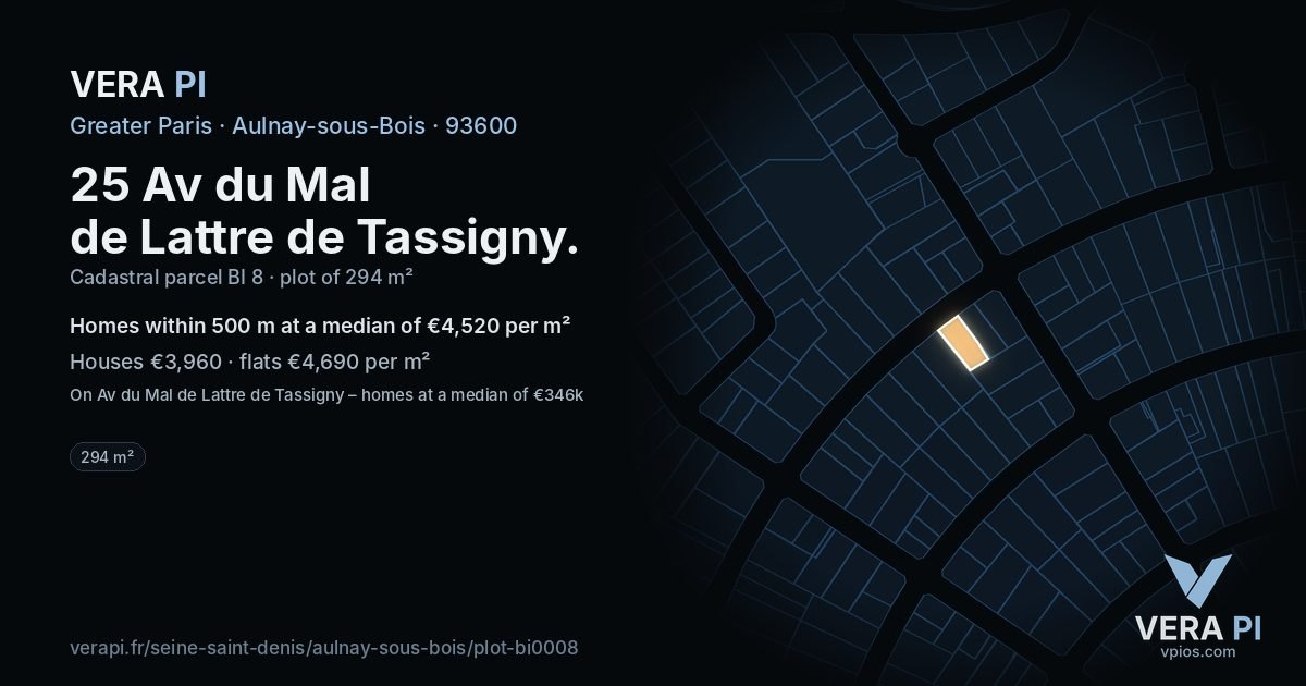 25 Av du Mal de Lattre de Tassigny, Aulnay-sous-Bois at night – the plot lit, the parcels around coloured by the prices near them