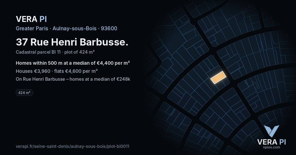 37 Rue Henri Barbusse, Aulnay-sous-Bois at night – the plot lit, the parcels around coloured by the prices near them