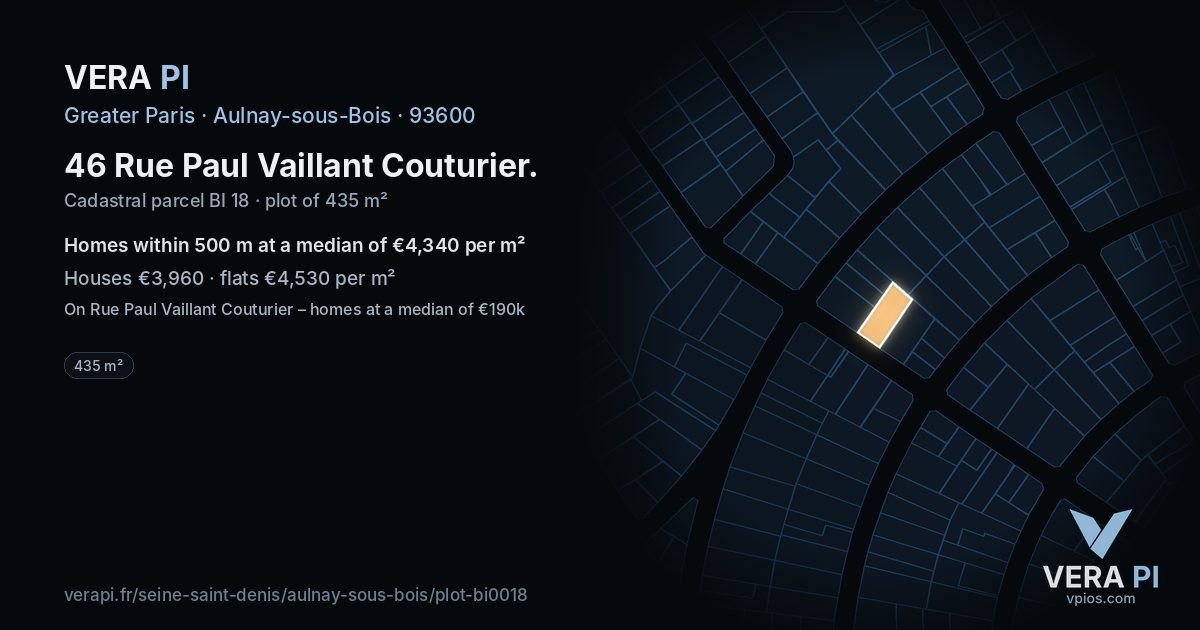 46 Rue Paul Vaillant Couturier, Aulnay-sous-Bois at night – the plot lit, the parcels around coloured by the prices near them