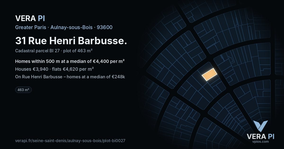 31 Rue Henri Barbusse, Aulnay-sous-Bois at night – the plot lit, the parcels around coloured by the prices near them