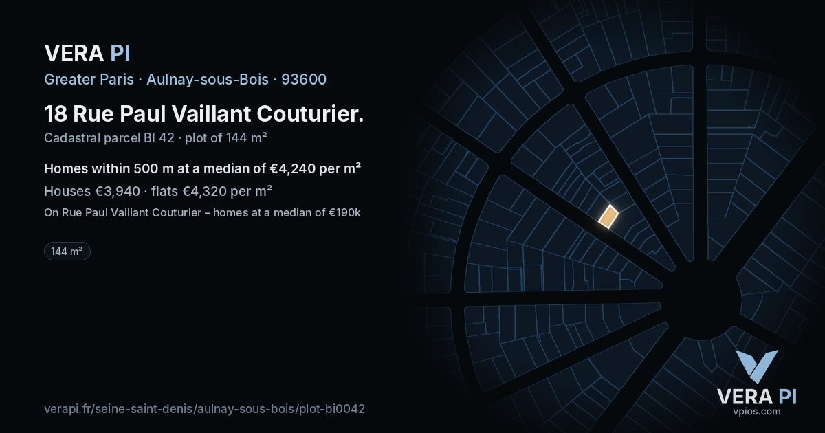 18 Rue Paul Vaillant Couturier, Aulnay-sous-Bois at night – the plot lit, the parcels around coloured by the prices near them