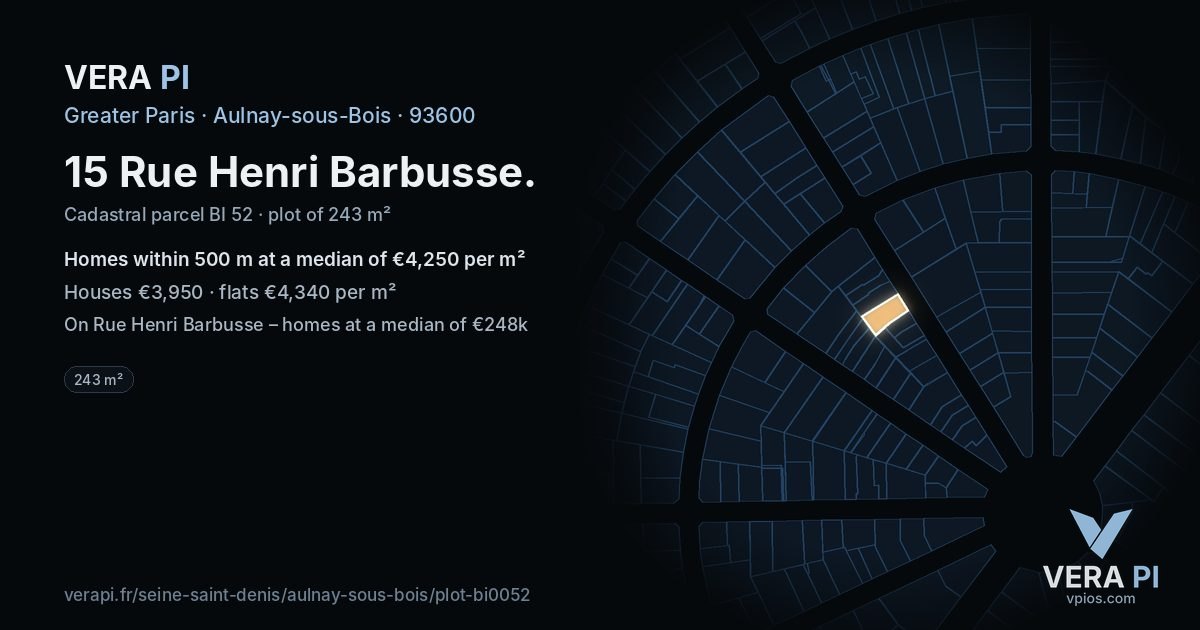 15 Rue Henri Barbusse, Aulnay-sous-Bois at night – the plot lit, the parcels around coloured by the prices near them