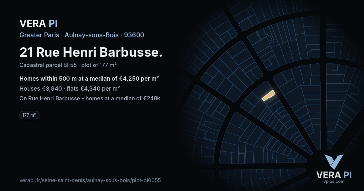 21 Rue Henri Barbusse, Aulnay-sous-Bois at night – the plot lit, the parcels around coloured by the prices near them