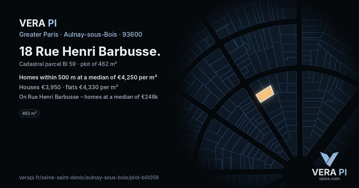18 Rue Henri Barbusse, Aulnay-sous-Bois at night – the plot lit, the parcels around coloured by the prices near them