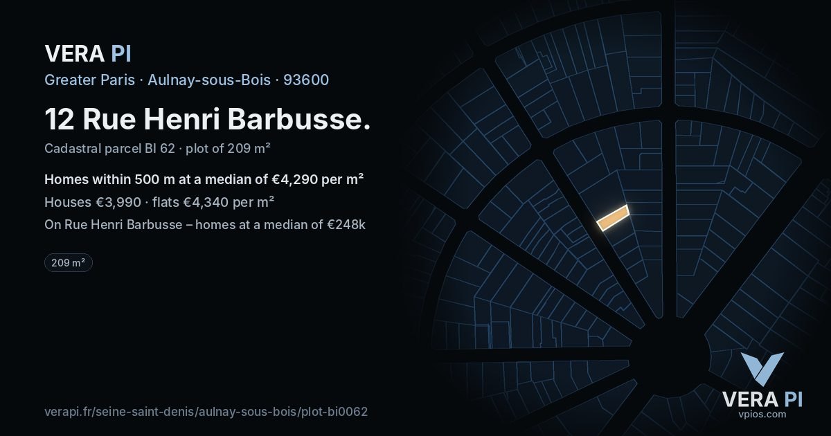 12 Rue Henri Barbusse, Aulnay-sous-Bois at night – the plot lit, the parcels around coloured by the prices near them