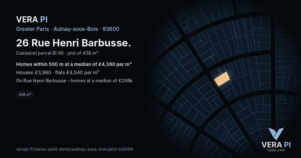 26 Rue Henri Barbusse, Aulnay-sous-Bois at night – the plot lit, the parcels around coloured by the prices near them
