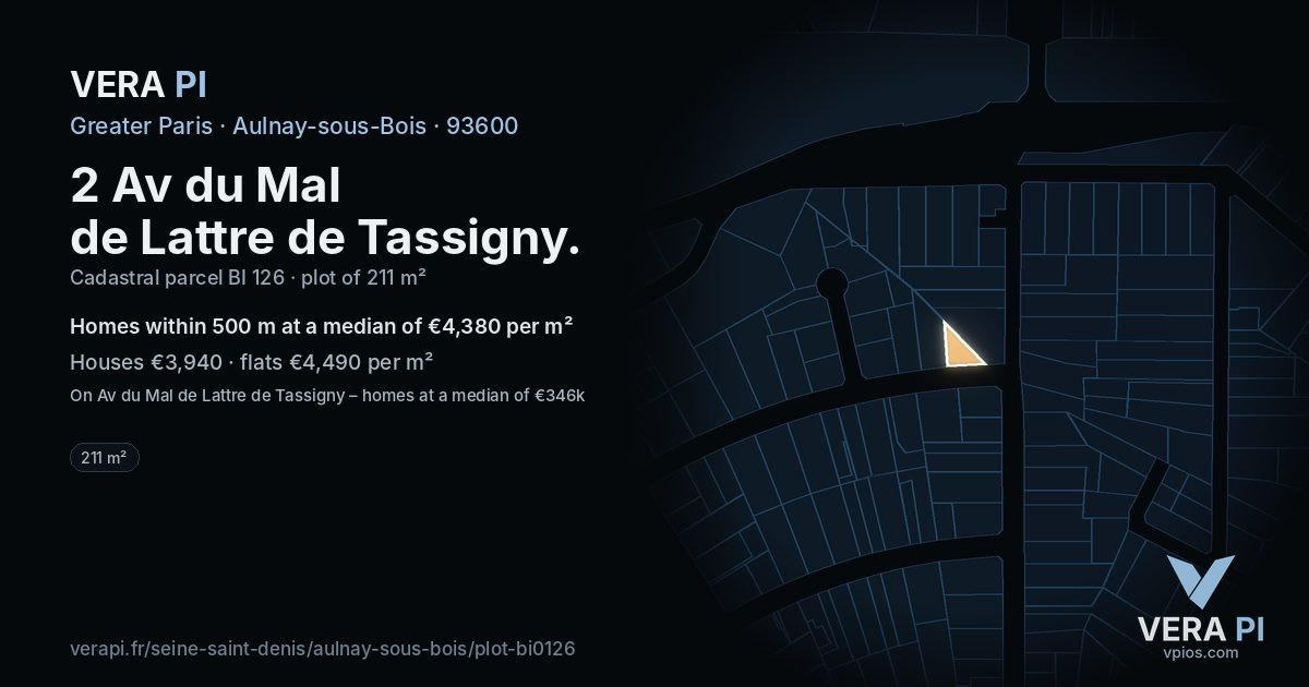 2 Av du Mal de Lattre de Tassigny, Aulnay-sous-Bois at night – the plot lit, the parcels around coloured by the prices near them