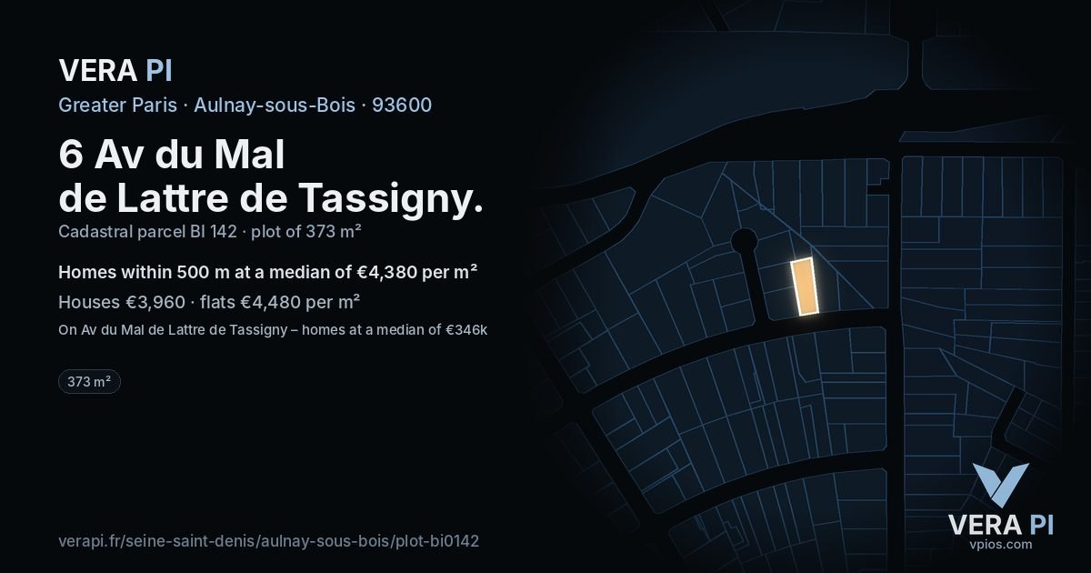 6 Av du Mal de Lattre de Tassigny, Aulnay-sous-Bois at night – the plot lit, the parcels around coloured by the prices near them