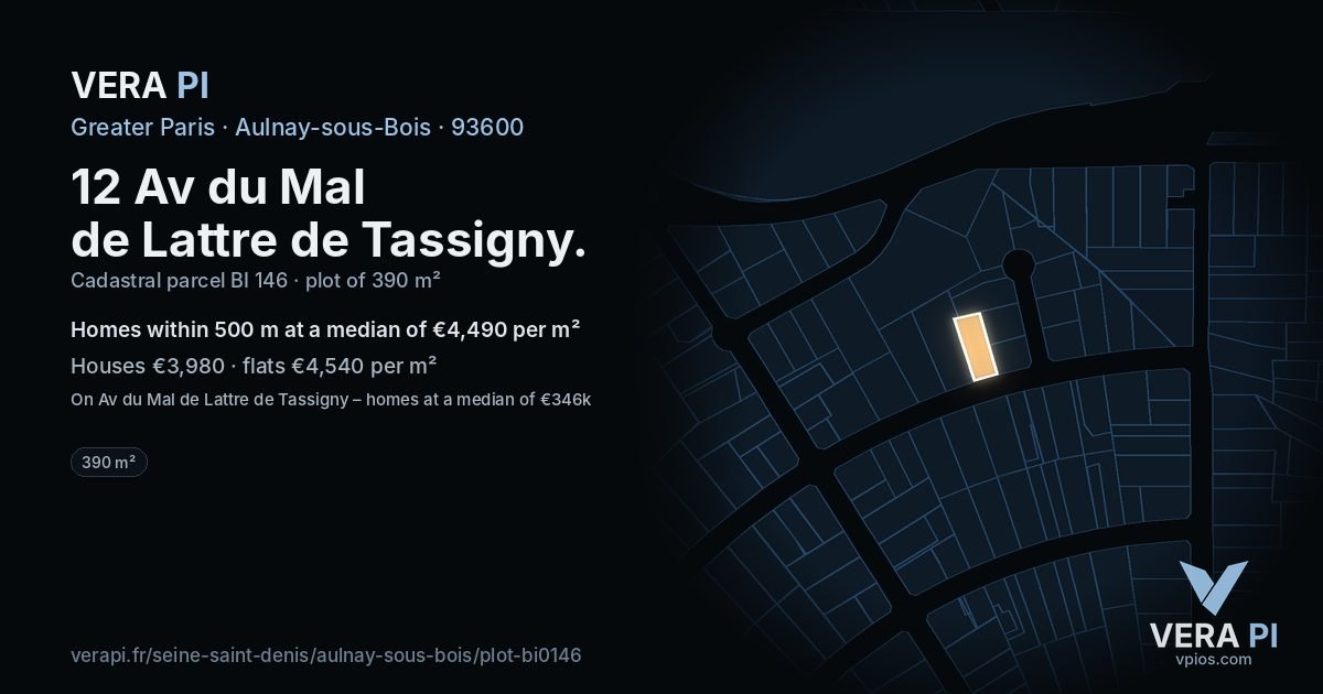 12 Av du Mal de Lattre de Tassigny, Aulnay-sous-Bois at night – the plot lit, the parcels around coloured by the prices near them