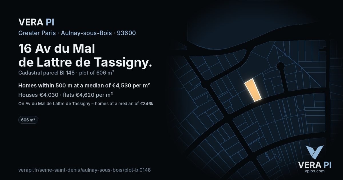 16 Av du Mal de Lattre de Tassigny, Aulnay-sous-Bois at night – the plot lit, the parcels around coloured by the prices near them