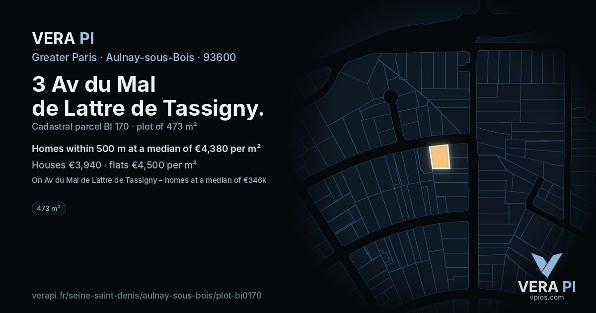 3 Av du Mal de Lattre de Tassigny, Aulnay-sous-Bois at night – the plot lit, the parcels around coloured by the prices near them