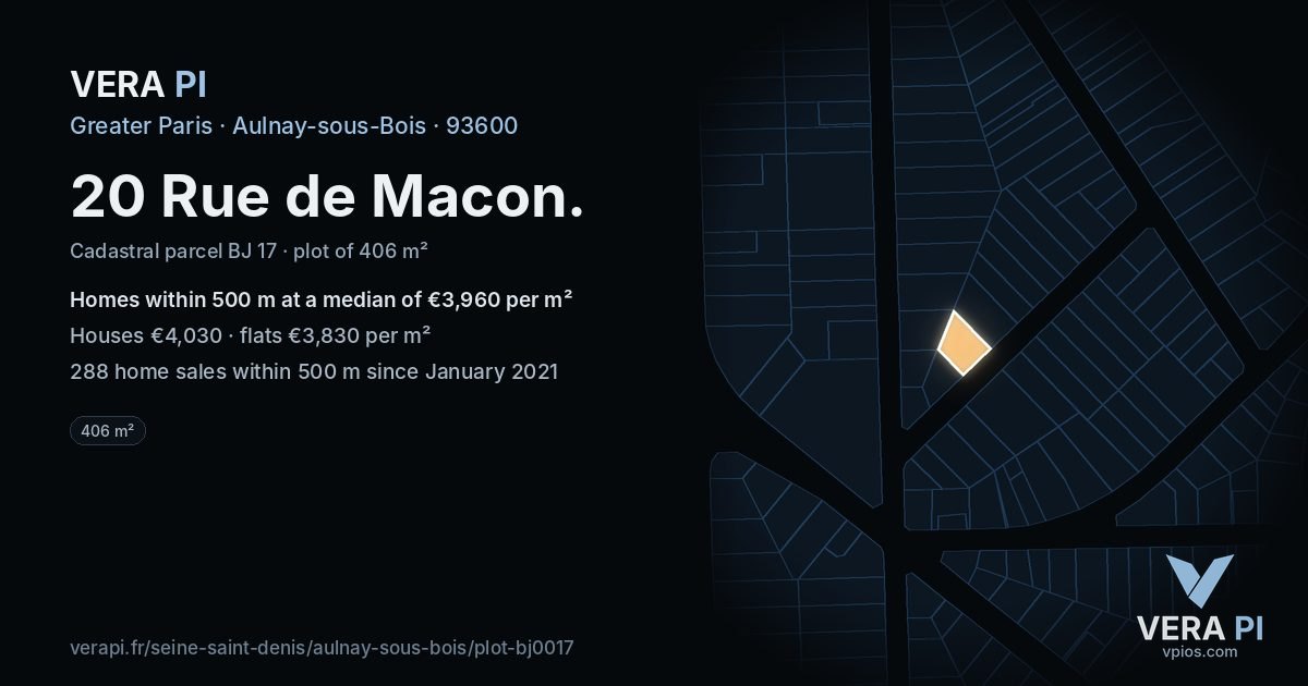 20 Rue de Macon, Aulnay-sous-Bois at night – the plot lit, the parcels around coloured by the prices near them