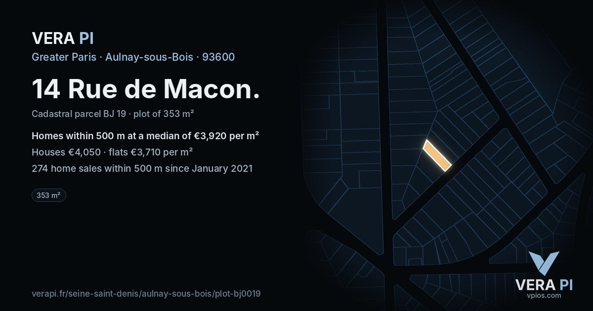 14 Rue de Macon, Aulnay-sous-Bois at night – the plot lit, the parcels around coloured by the prices near them