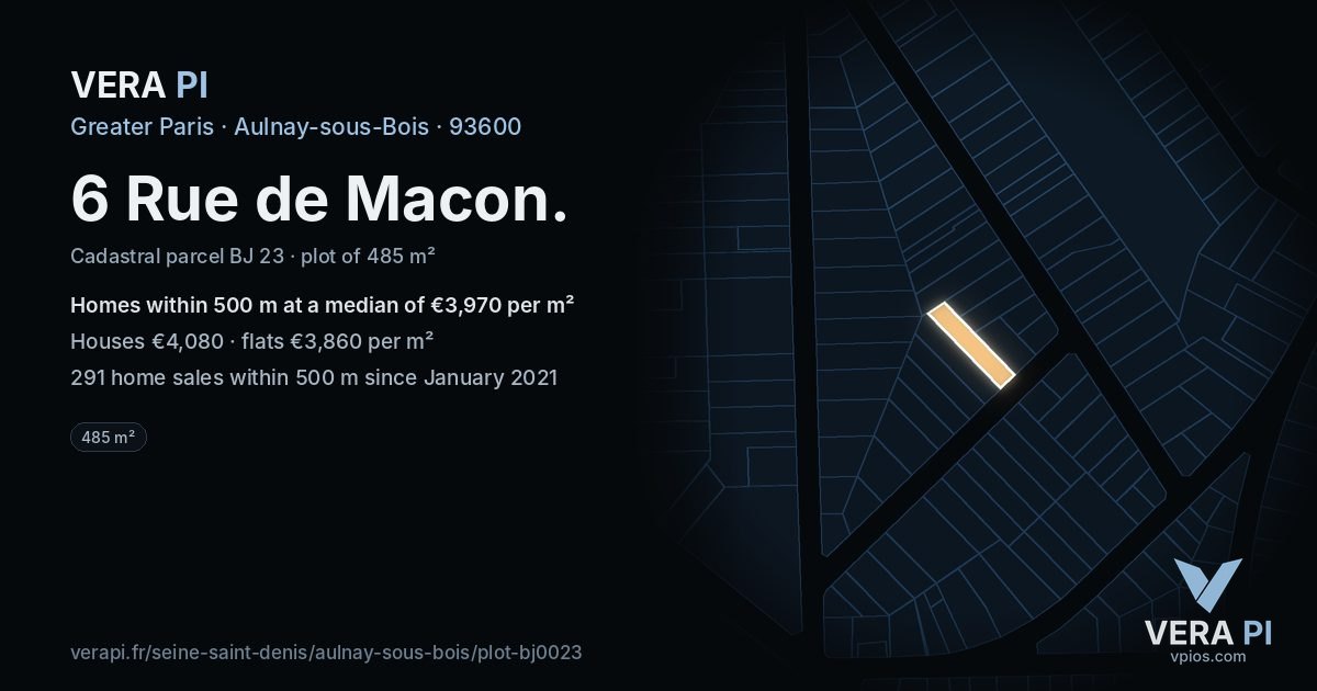 6 Rue de Macon, Aulnay-sous-Bois at night – the plot lit, the parcels around coloured by the prices near them