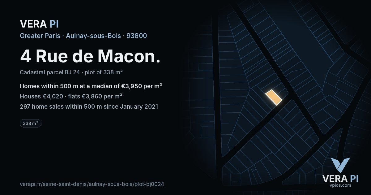 4 Rue de Macon, Aulnay-sous-Bois at night – the plot lit, the parcels around coloured by the prices near them