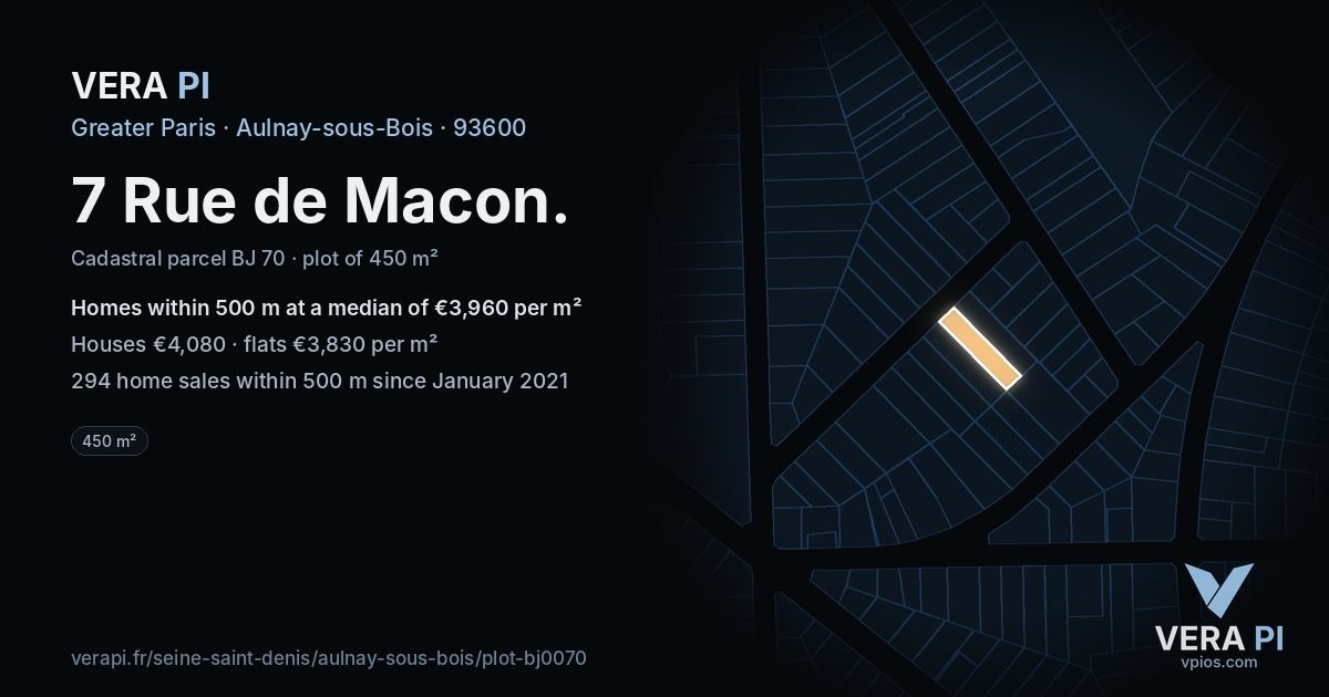 7 Rue de Macon, Aulnay-sous-Bois at night – the plot lit, the parcels around coloured by the prices near them